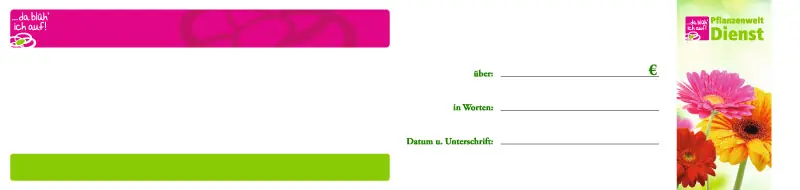 Innenseite des Geschenkgutscheins mit Feldern für Betrag und Name